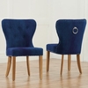 Wallace Blue Plush Fabric Dining Chairs With Oak Legs In A Pair