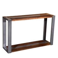 Watford Wooden Console Table In Acacia Wood And Chrome 2
