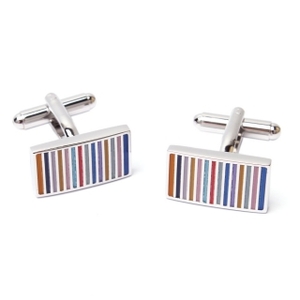 1 Pair Beautiful Barcode Enamel Stripes Silver Cuff Links