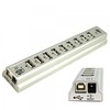 10 Ports Silver Network USB Hub 2.0 High Speed with Power Adapter