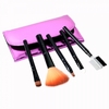 5pcs Wooden Handle Stain Pattern Makeup Brush Set with Purple Bag Black