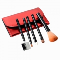 5pcs Wooden Handle Stain Pattern Makeup Brush Set with Red Bag Black