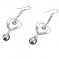 Double Heart Style Round Pearl Heart Dangle Eardrop Earrings