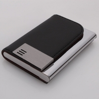 KB-9211 Horizontal Design Aluminum and Artificial Leather Business Card Holder Black