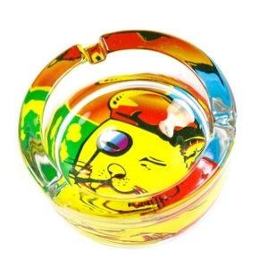 One-eyed Cat Pattern Round Crystal Glass Ashtray