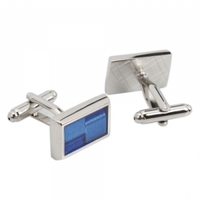 Silver Side Blue Check Cufflinks