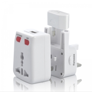 Univeral Multi Travel Power Plug Adaptor Adaptor with USB White