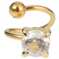 White Zircon Round Twist Barbells Navel Belly Button Ring Golden