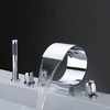 Widespread Three Handles Waterfall Bathroom Bathtub Faucet With Shower Head Chrome Finish