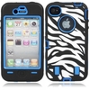 Zebra Pattern Protective Silicone Hard Case for iPhone 4/4S Blue & Black