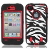 Zebra Pattern Protective Silicone Hard Case for iPhone 4/4S Red & Black