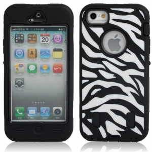 Zebra Pattern Protective Silicone Hard Case for iPhone 5 Black