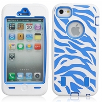Zebra Pattern Protective Silicone Hard Case for iPhone 5 Blue and White