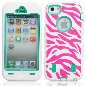 Zebra Pattern Protective Silicone Hard Case for iPhone 5 Green & White
