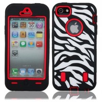 Zebra Pattern Protective Silicone Hard Case for iPhone 5 Red and Black