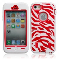 Zebra Pattern Protective Silicone Hard Case for iPhone 5 Red and White