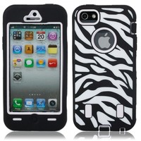 Zebra Pattern Protective Silicone Hard Case for iPhone 5 White and Black