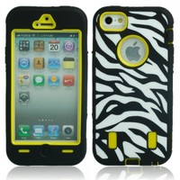 Zebra Pattern Protective Silicone Hard Case for iPhone 5 Yellow and Black