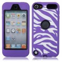 Zebra Pattern Silicone Case for iPod touch 5 Black Background Purple