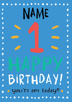 1st Birthday Card 1 Today Blue - Rock Paper Awesome - A5 - By Funky Pigeon