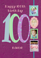 Big Numbers - 100th Birthday Card Female Multi Photo Upload - Large (A4) - By Funky Pigeon