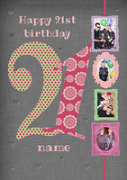 Big Numbers - 21st Birthday Card Female Multi Photo Upload - Large (A4) - By Funky Pigeon