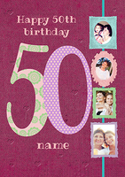 Big Numbers - 50th Birthday Card Female Multi Photo Upload - Large (A4) - By Funky Pigeon