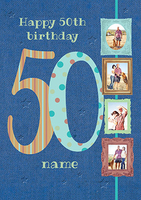 Big Numbers - 50th Birthday Card Male Multi Photo Upload - Large (A4) - By Funky Pigeon