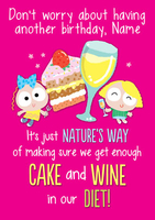 Cake and Wine Diet Birthday Card - Tickety Boo - A5 - By Funky Pigeon