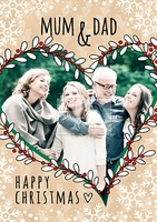 Heart Mum & Dad Happy Christmas Card - Personalised With Photo Upload - A6 - By Funky Pigeon