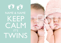 Keep Calm New Twins Card - Personalised With Photo Upload - Large (A4) - By Funky Pigeon