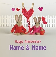 Knitted Bunny Happy Anniversary Card for Couples - Personalised - Large Square - By Funky Pigeon