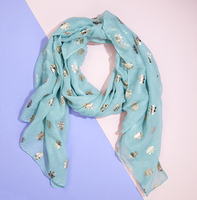 Mint Lotus Flower Foil Print Scarf