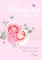 Pink Floral Thinking Of You Card - Personalised - Giant - By Funky Pigeon