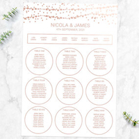 Sparkling Fairy Lights Rose Gold Foil Table Plan