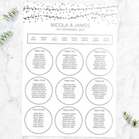 Sparkling Fairy Lights Silver Foil Table Plan