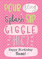 Splash Sip Giggle Personalised Birthday Card - Large (A4) - By Funky Pigeon
