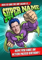 Super Hero Male Photo Birthday Card - A6 - By Funky Pigeon