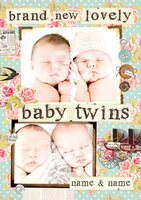 Traditional New Baby Twins Card - Personalised With Multi Photo Upload - Large (A4) - By Funky Pigeon