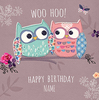 Two Owls Birthday Card - Woo Hoo - Square - By Funky Pigeon