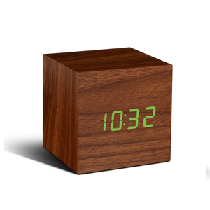 Cube Click Clock Walnut - Green LED