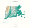 Massachusetts,  Connecticut and Rhode Island Physical Wall Map