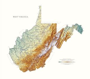 West Virginia State Physical Wall Map