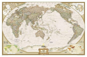 World NGS Executive Pacific-Centered Wall Map LARGE ENCAPSULATED