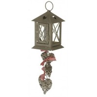 TOBS Grey Lantern With Wicker Hearts (Size: Each)