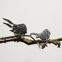 12 Silver Glitter Bird Clip Tree Decoration