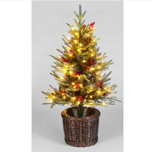 120cm Pre-Lit Ontario Porch PE Tree With 100 LEDs With Basket