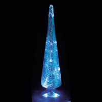 14in Blue Glass Cone Tree with 15 Ice White LEDs