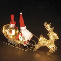 15.5in/40cm Silver Sleigh with Santa,  Snowman 22 WW LEDs