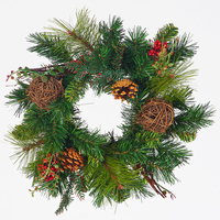 15cm Candle Ring with Twig Baubles,  Pinecones & Red Berry Clusters